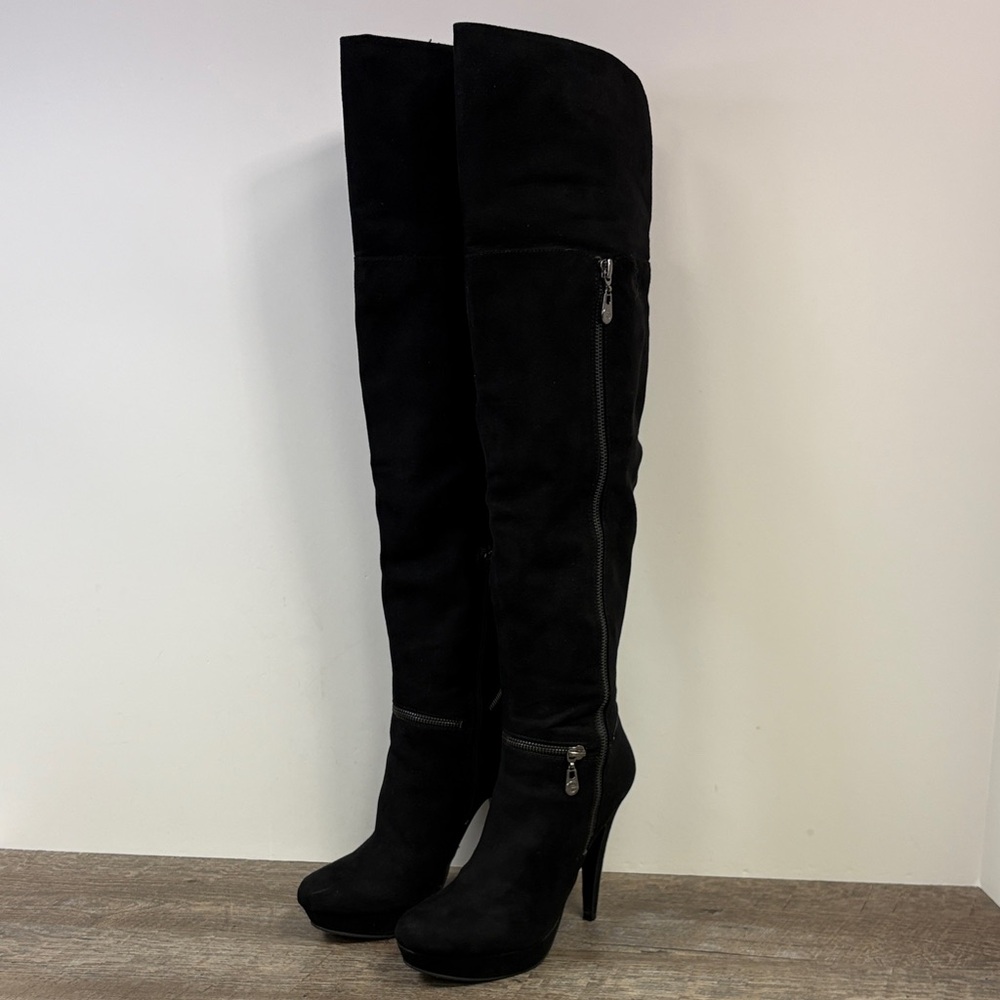 G by GUESS “Tray 2” Black Over-the-Knee Heeled Boots | Size 7M